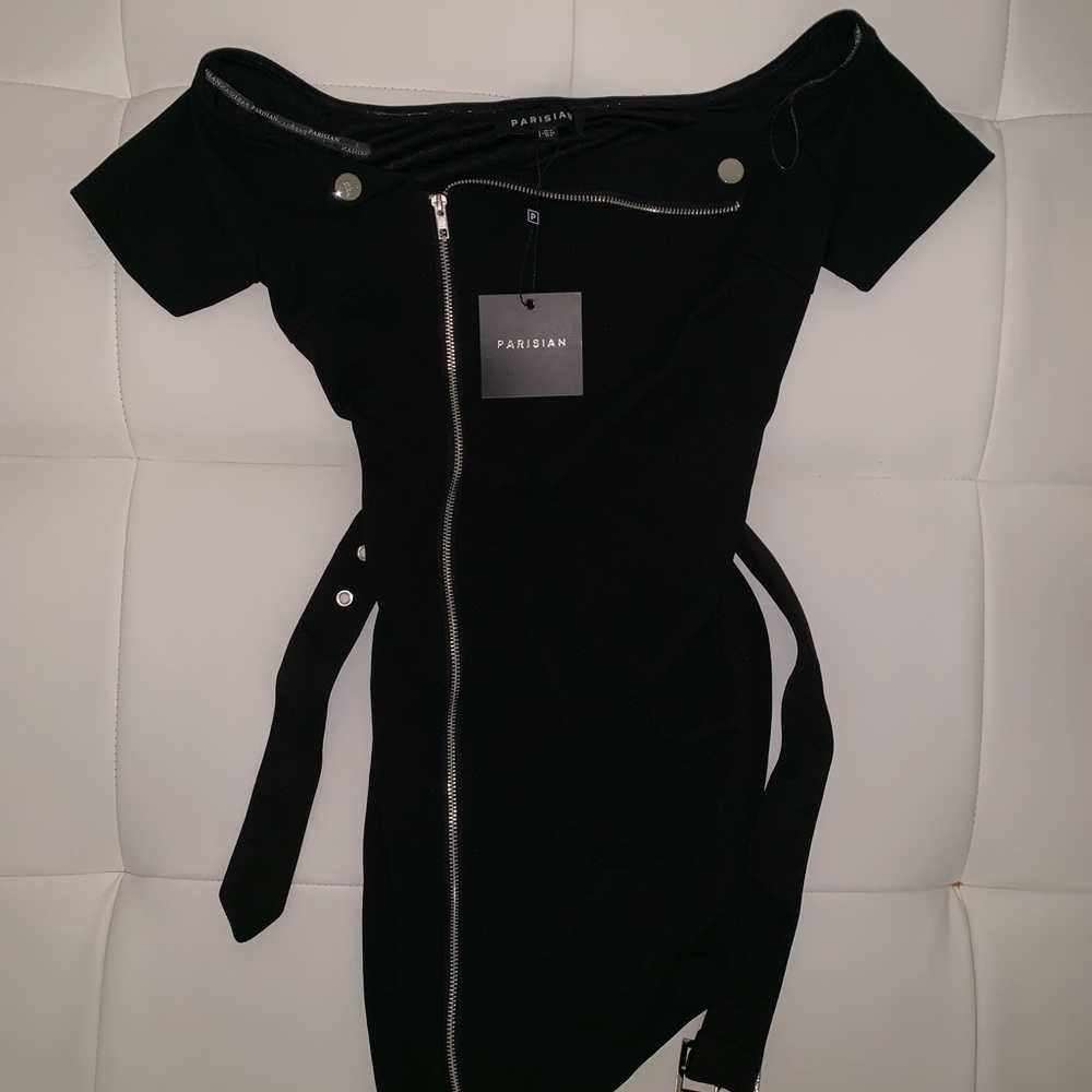 A black mini dress